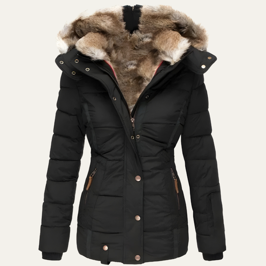 Women's Quilted Winter Coat | Long Jacket with Detachable Fur Hood