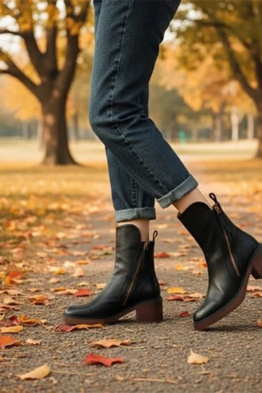 Women’s Ankle Boots – Side Zip Block Heel Booties