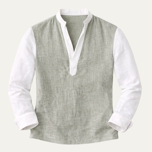 The Avignon Men’s Linen Blend Deep V Neck Lightweight Shirt