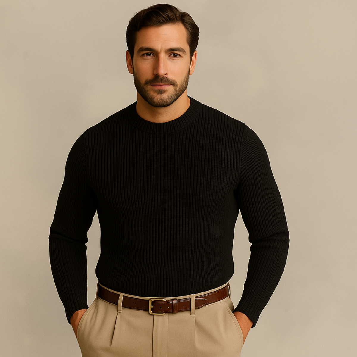 The Tokyo Merino Wool Ribbed O Neck Sweater