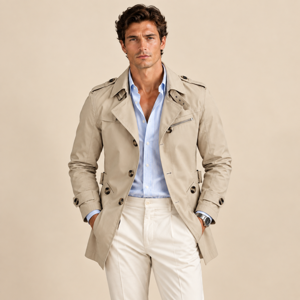 The Royalton Men's Trenchcoat – Classic Double Breasted Waterproof Overcoat