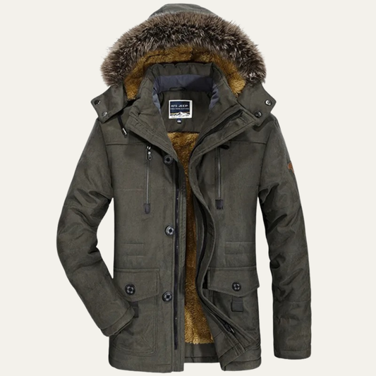 Men's Puffer Jacket Charcoal Fur Hooded Winter Coat