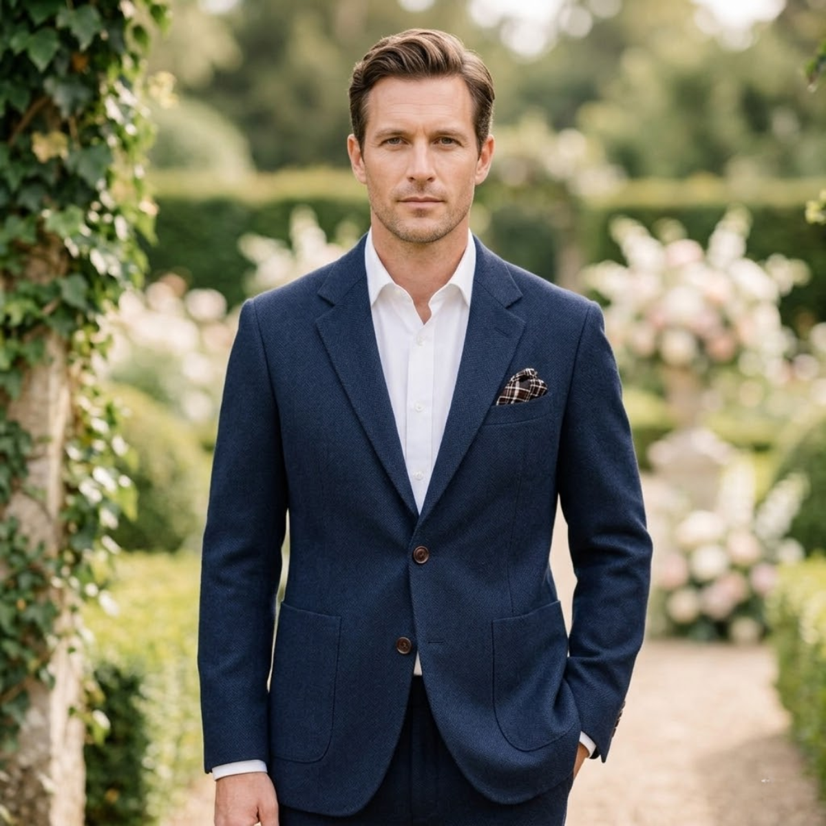 The Gravedona Men’s Office Herringbone Single Breasted Wool - Wedding Guest Tweed Blazer Jacket