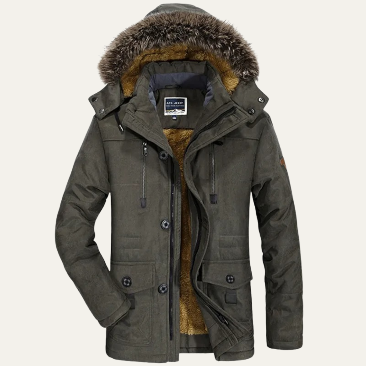The Olbia Men's Warm Hooded Fur Jacket with Multti Pockets
