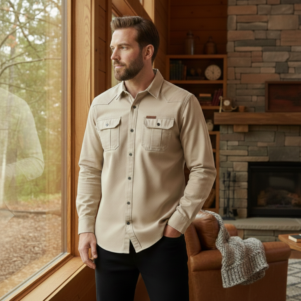 The Cedarfield Men’s Solid Color Multi Pocket Soft Cargo Cotton Shirt