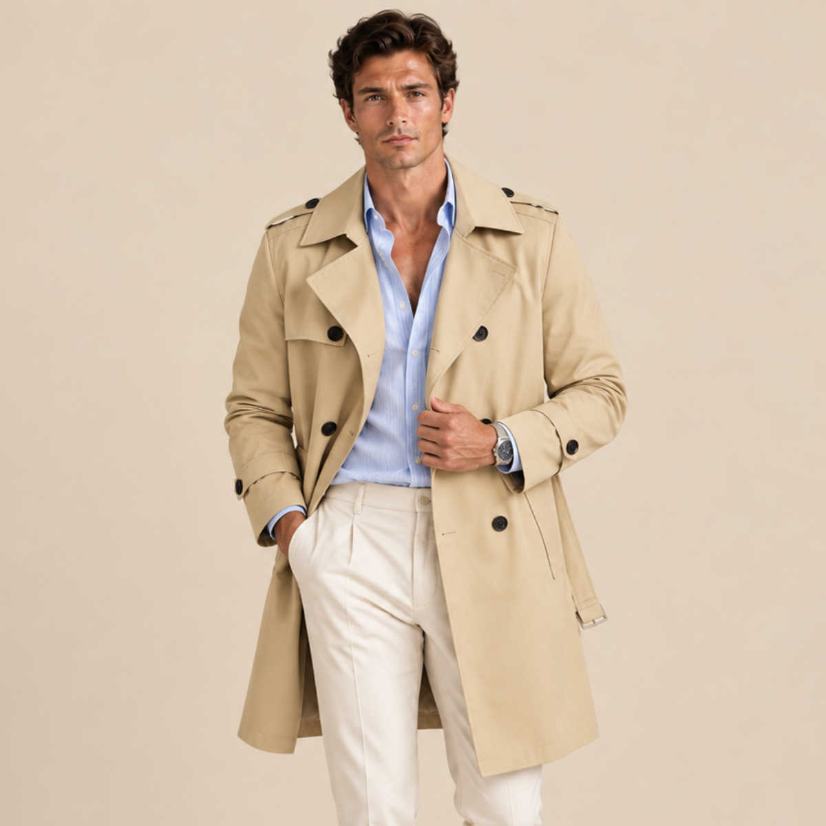The Crownport Men's Trench Coat – Long Double Breasted Waterproof Overcoat