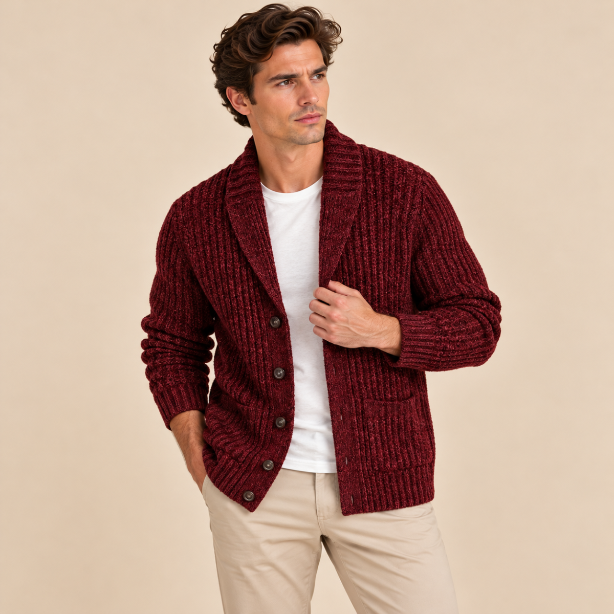 The Montpellier Men’s Chunky Knit Shawl Collar Cardigan