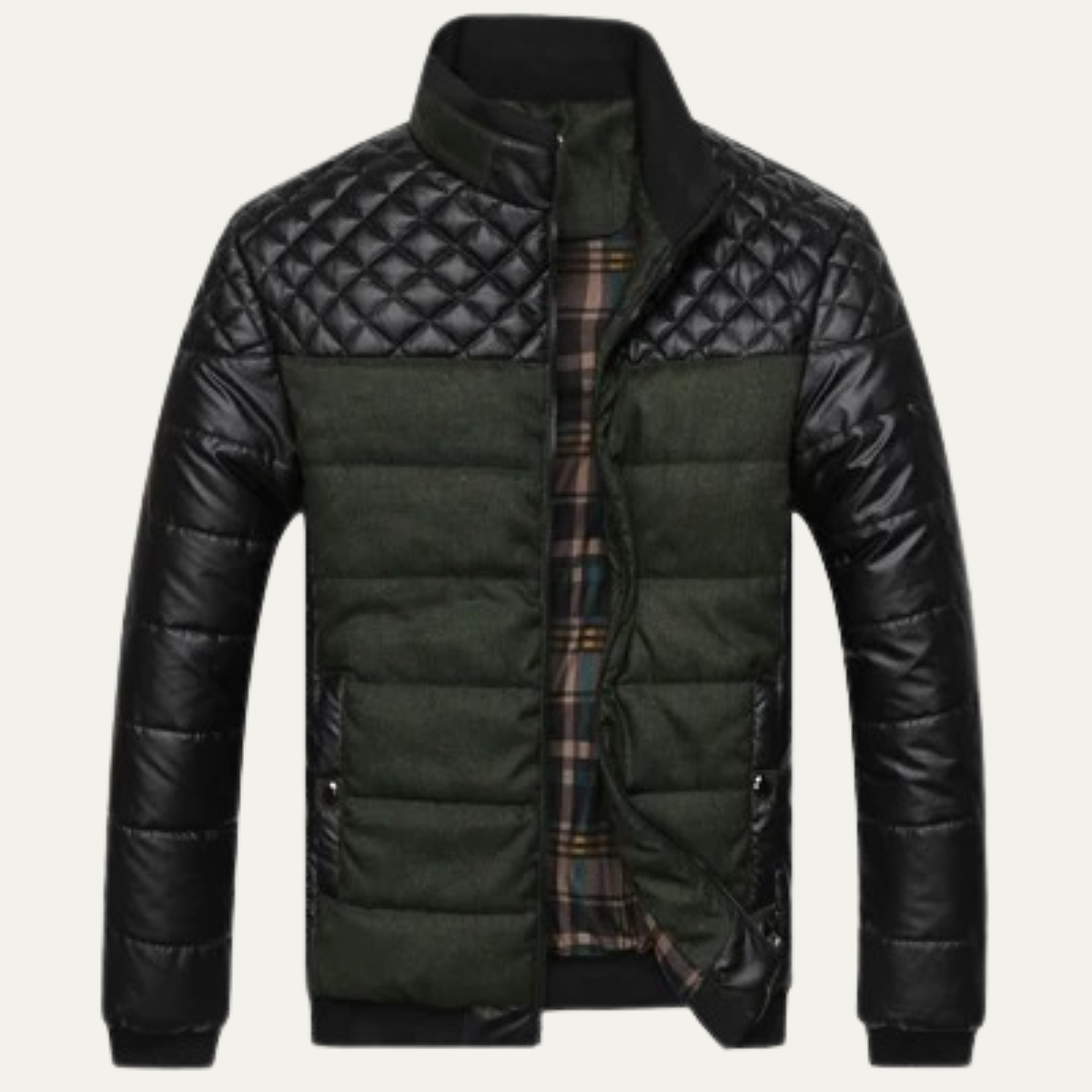 The Roma Men’s Quilted Leather Jacket with Stand Collar