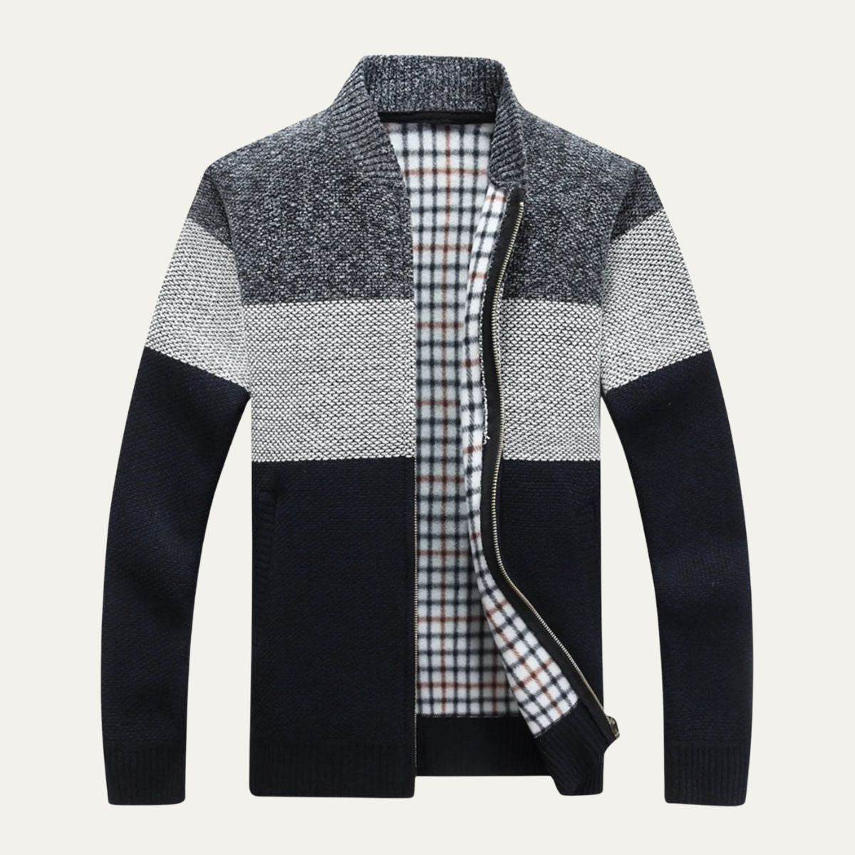 The Levanto Men’s Color Block Zip Up Knit Cardigan