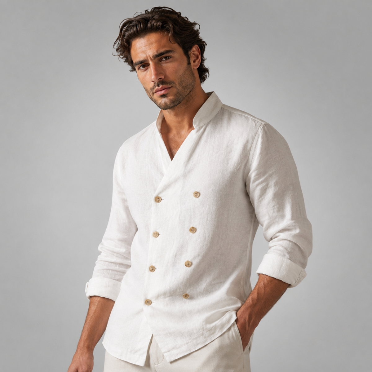 The Coventry Men’s Vintage Double Breasted Cotton Linen Shirt