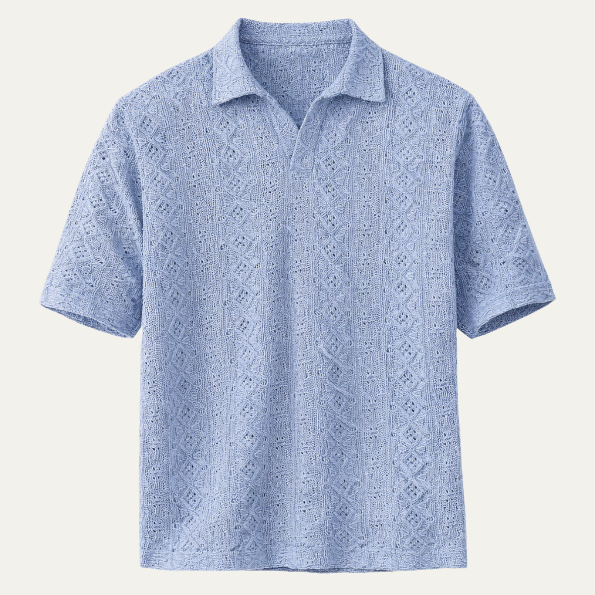 The Glenridge Hill Men’s Bohemian Crochet Mesh Linen Shirt – Light Blue