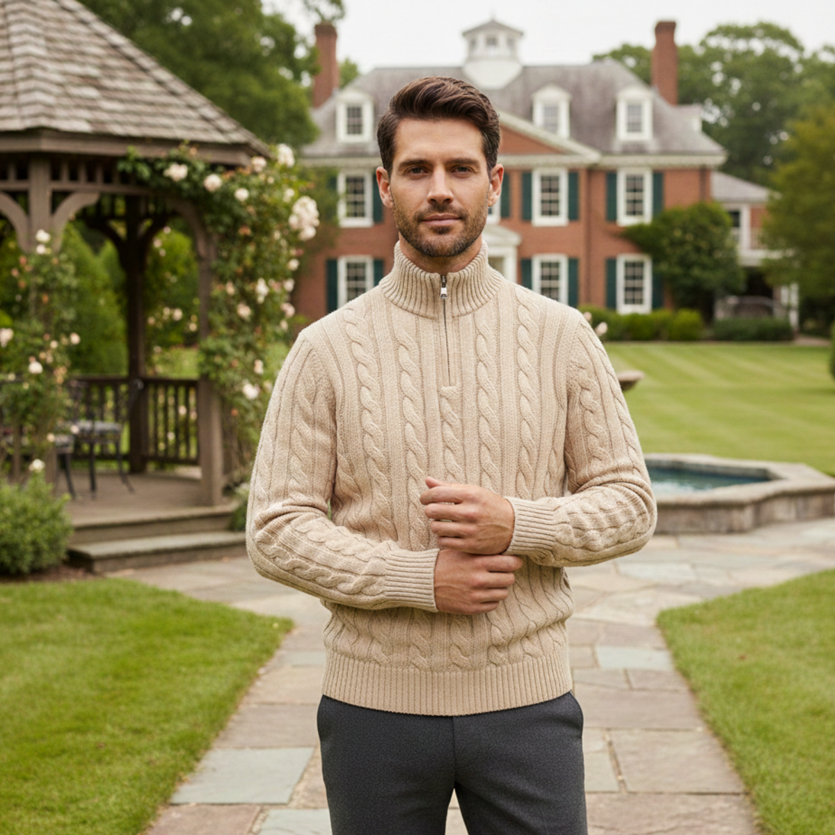 The Genève Old Money Half Zip Sweater for Men - 100% Merino Wool
