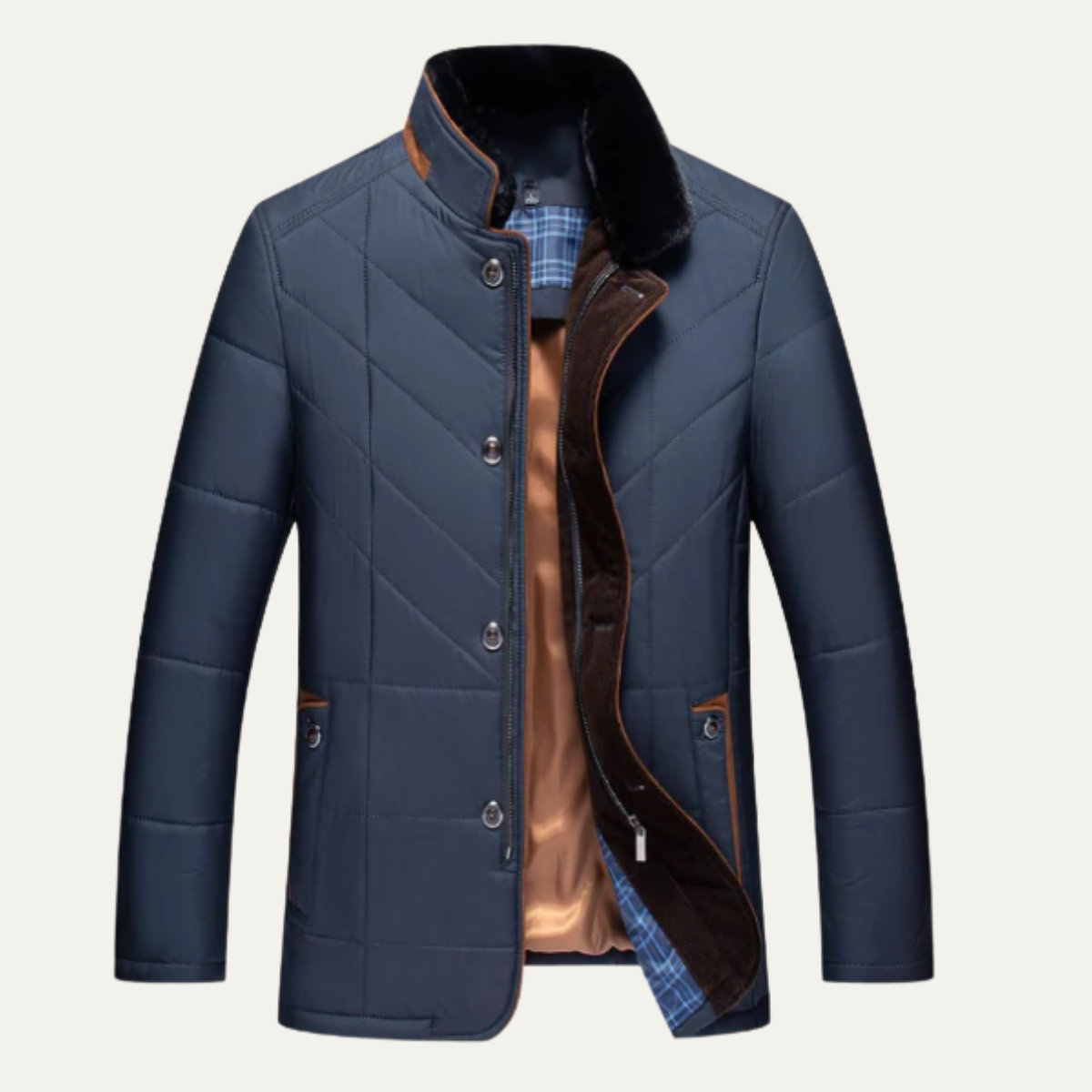 The Stratton Men’s Stylish Padded Winter Quilted Jacket with Velvet Collar