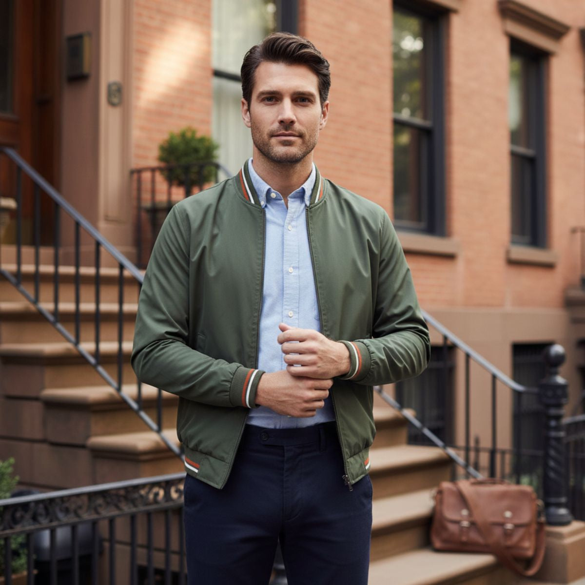 Men's Lightweight Bomber Jacket Sage Green Zip Up