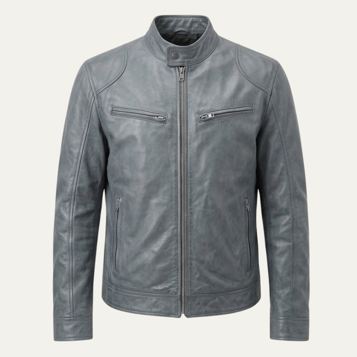 Men's Leather Jacket Burgundy Zip Up