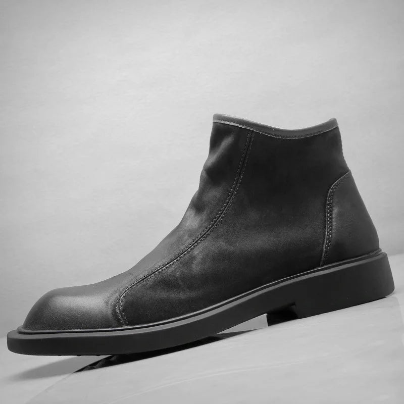 The Bari Men's Warm Plush Zip Up Leather Ankle Boots