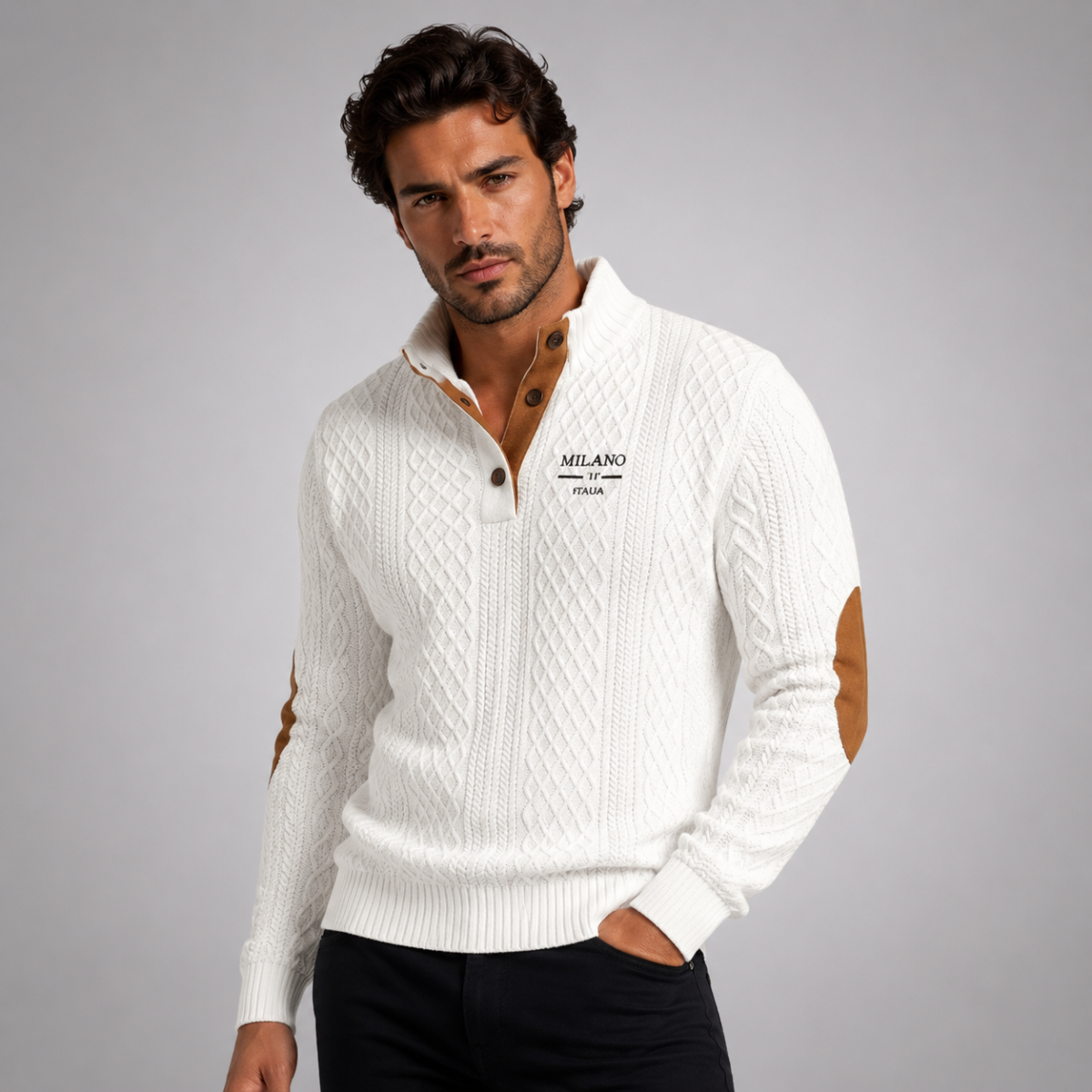 The Harringdale Men’s Milano Knit Quarter Zip Sweater with Elbow Patches