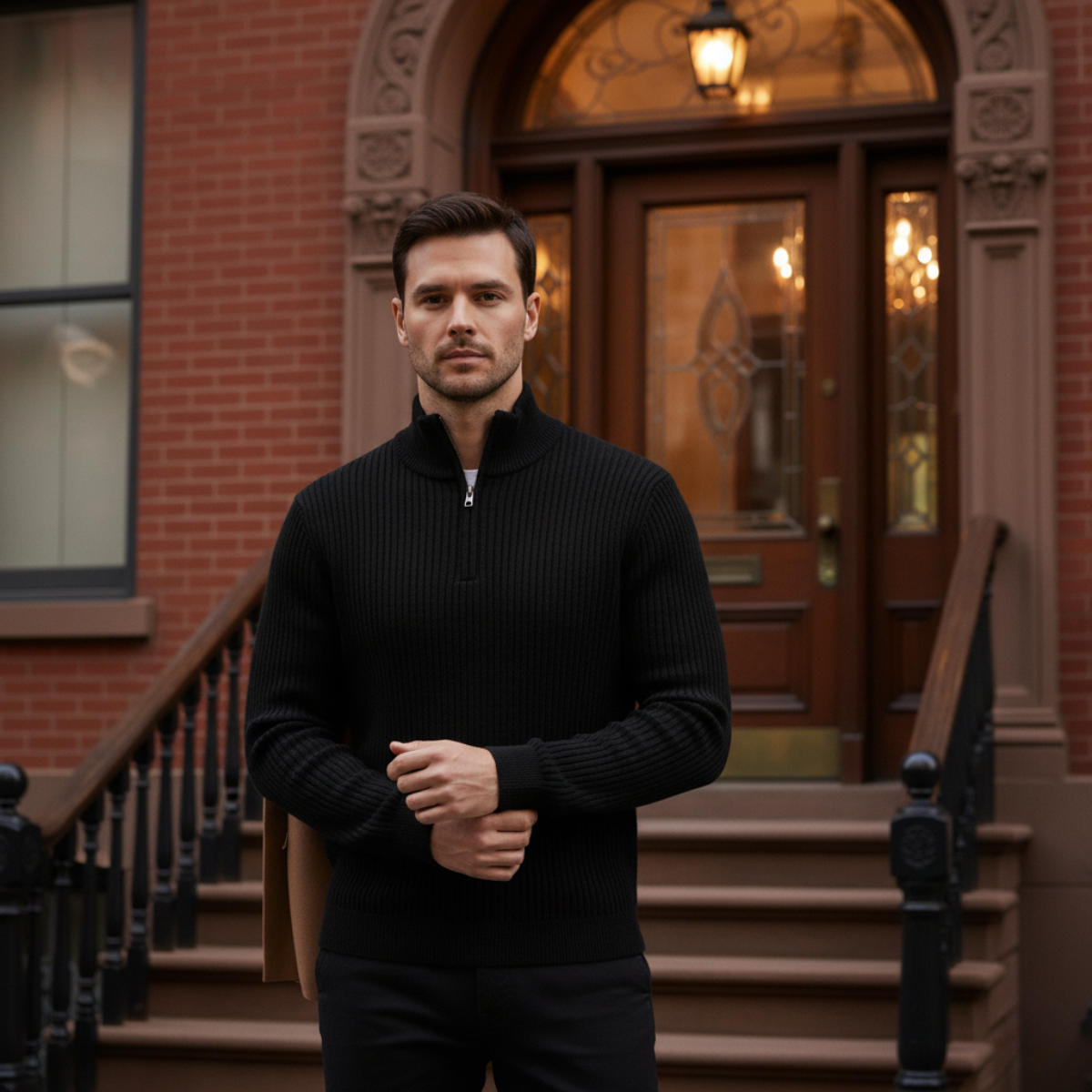 The Merino Knitted Quarter Zip Sweater