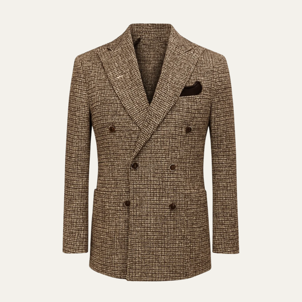 Men's Herringbone Tweed Suit Beige Double Breasted
