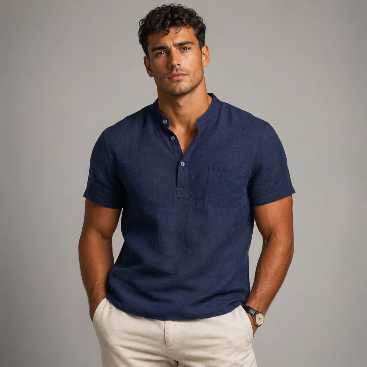 The Edinburgh Men’s Lightweight Cotton Linen Henley Shirt