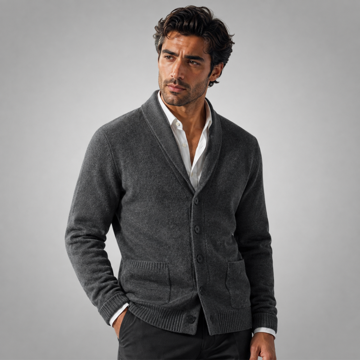 The Serravalle Men’s Button Up Knit Cashmere Shawl Collar Cardigan