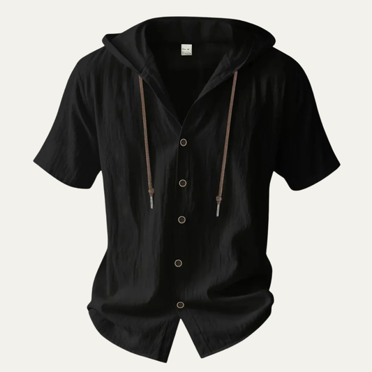 The Glenrock Men’s Cotton Linen Hooded Drawstring Casual Top