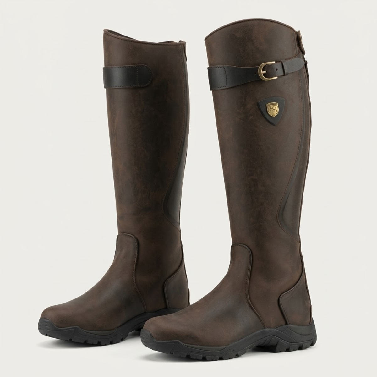 Women’s Knee High Riding Boots – Buckle Low Heel Boots