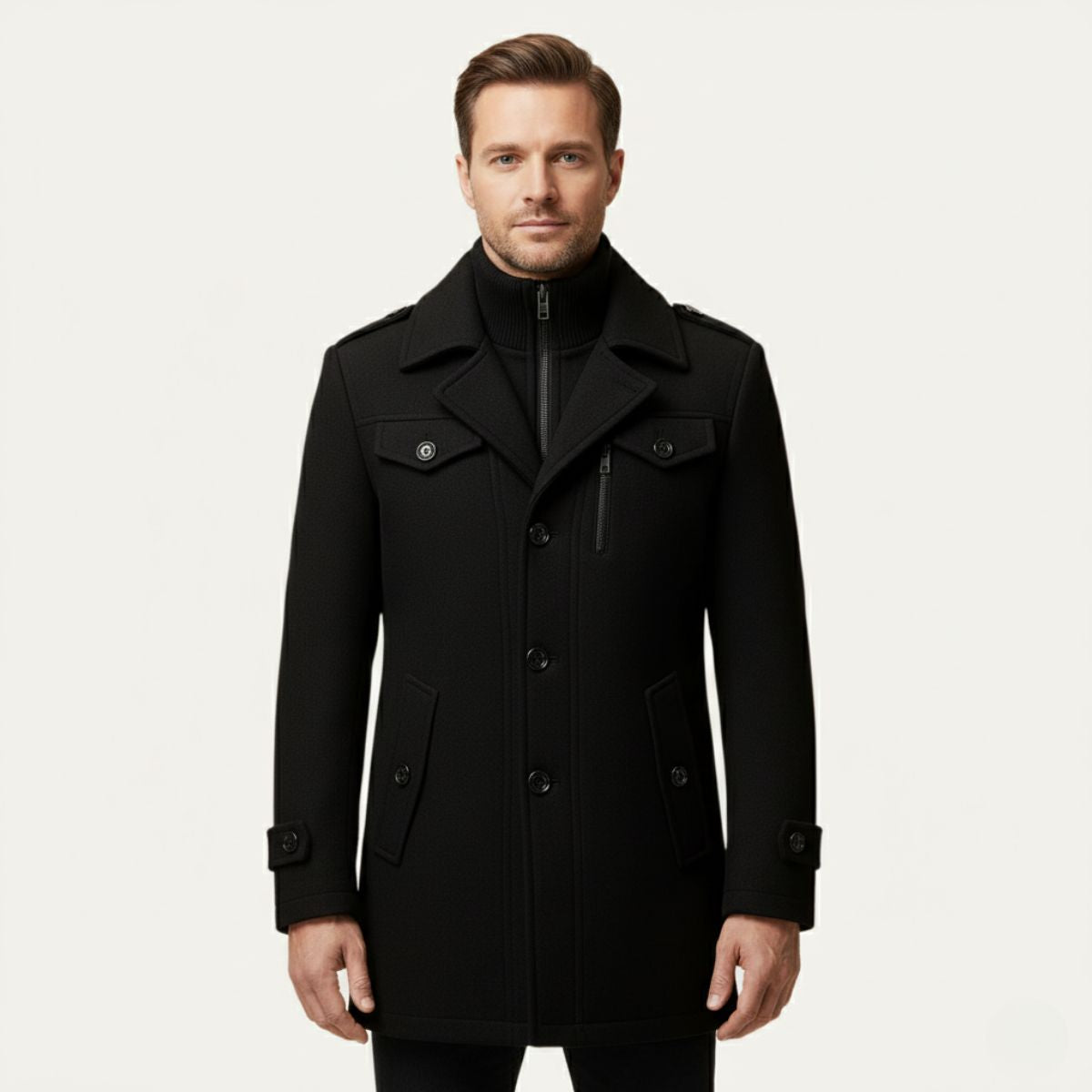 Men's Wool Blend Pea Coat Black