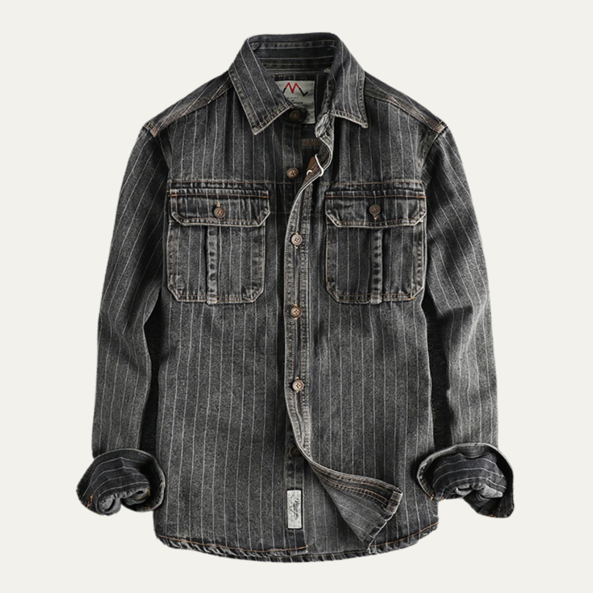 The Oakcrest Men’s Vintage Washed Vertical Stripe Denim Shirt Jacket – Dark Blue