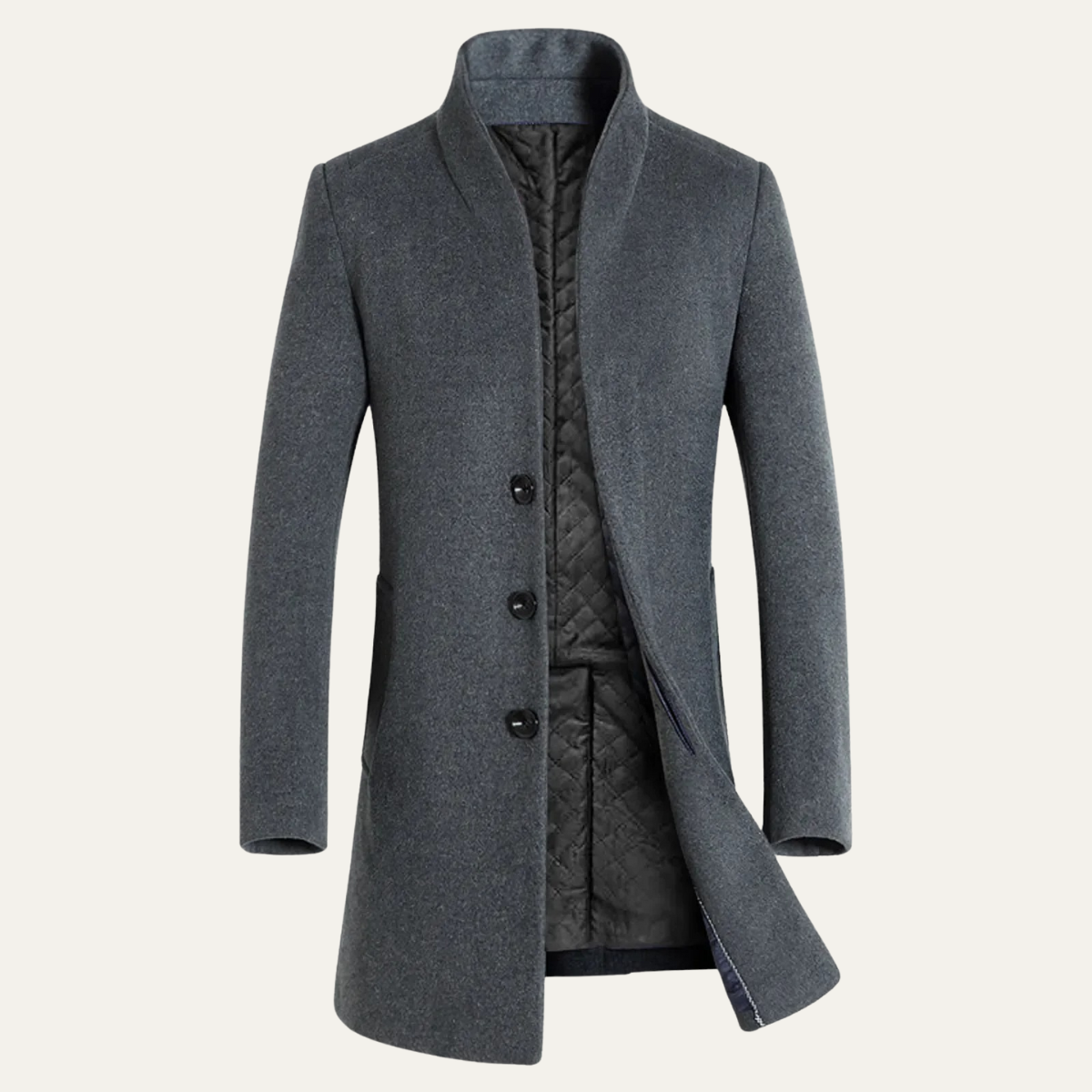 The Porta Venezia Men's Casual Winter Wool Blend Trench Jacket with Stand Collar