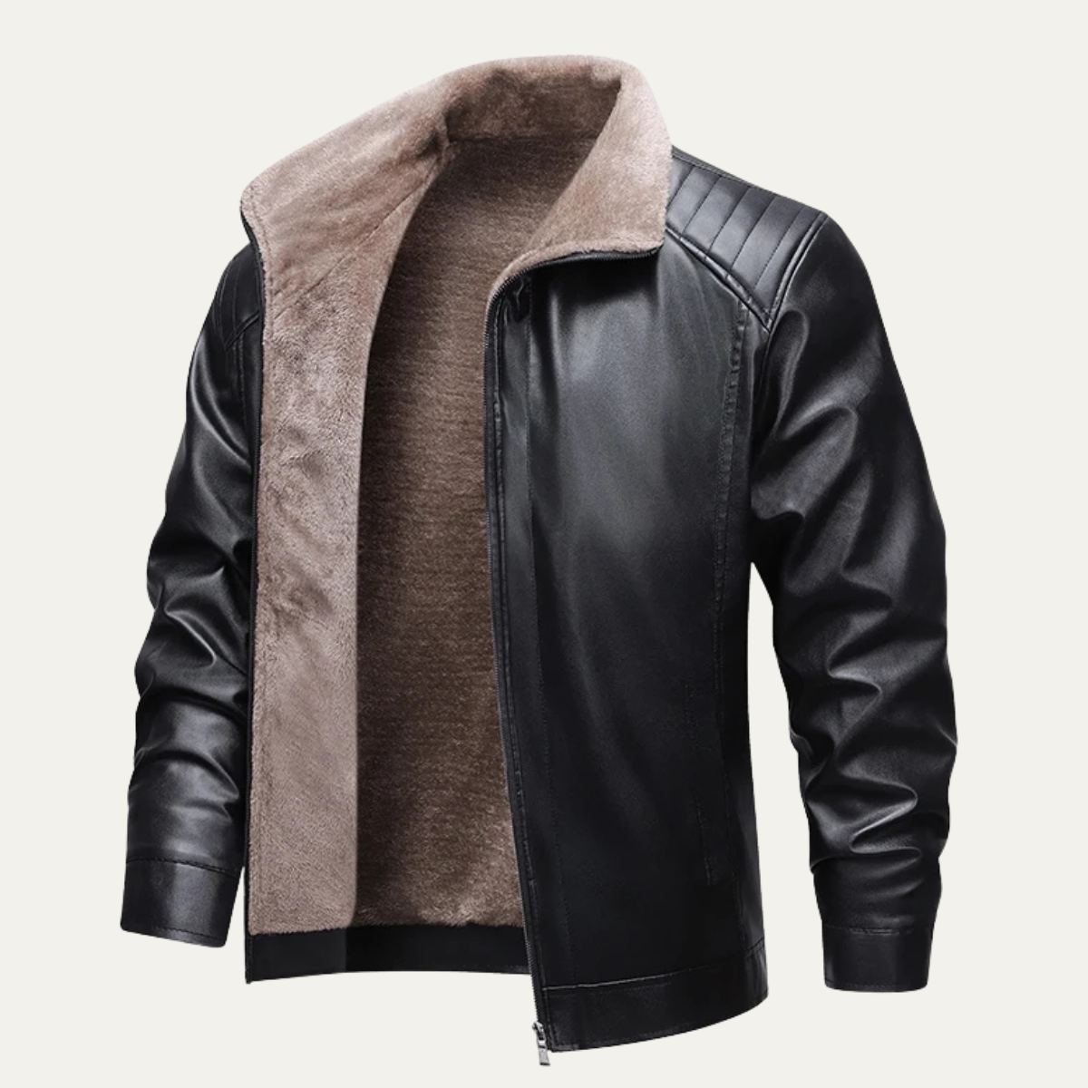 The Highcrest Men’s Winter Fleece Lined Faux Leather Biker Jacket