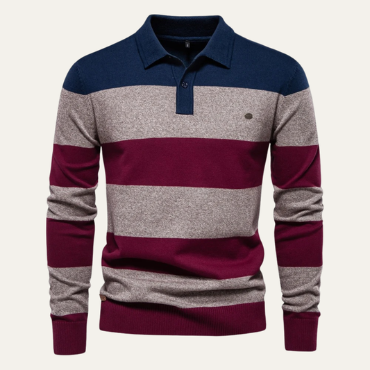 The Latina Men’s Cotton Button Up Striped Knit Polo Sweater