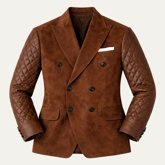 The Menton Men’s Quilted Slim Fit Suede Blazer Jacket