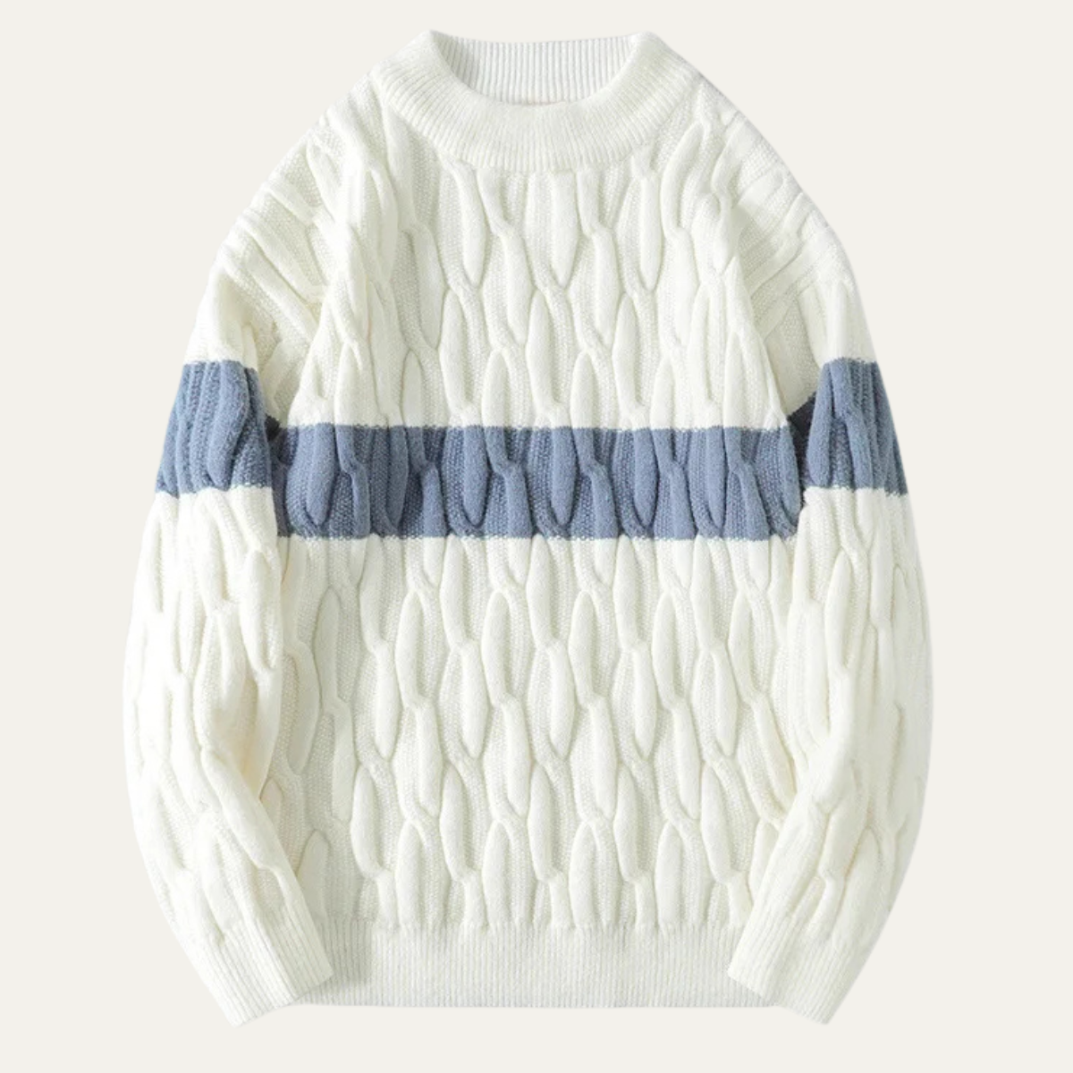 The Mayfield Men’s Trendy Cashmere Cable Knit Sweater with Contrast Stripe