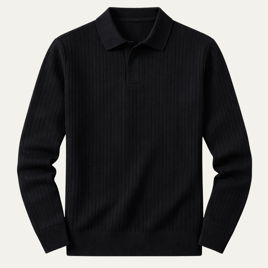 The Ironcrest Hill Men’s Casual Long Sleeve Ribbed Knit Polo Shirt