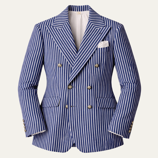 The Loire Men’s Notch Lapel Striped Double Breasted Blazer