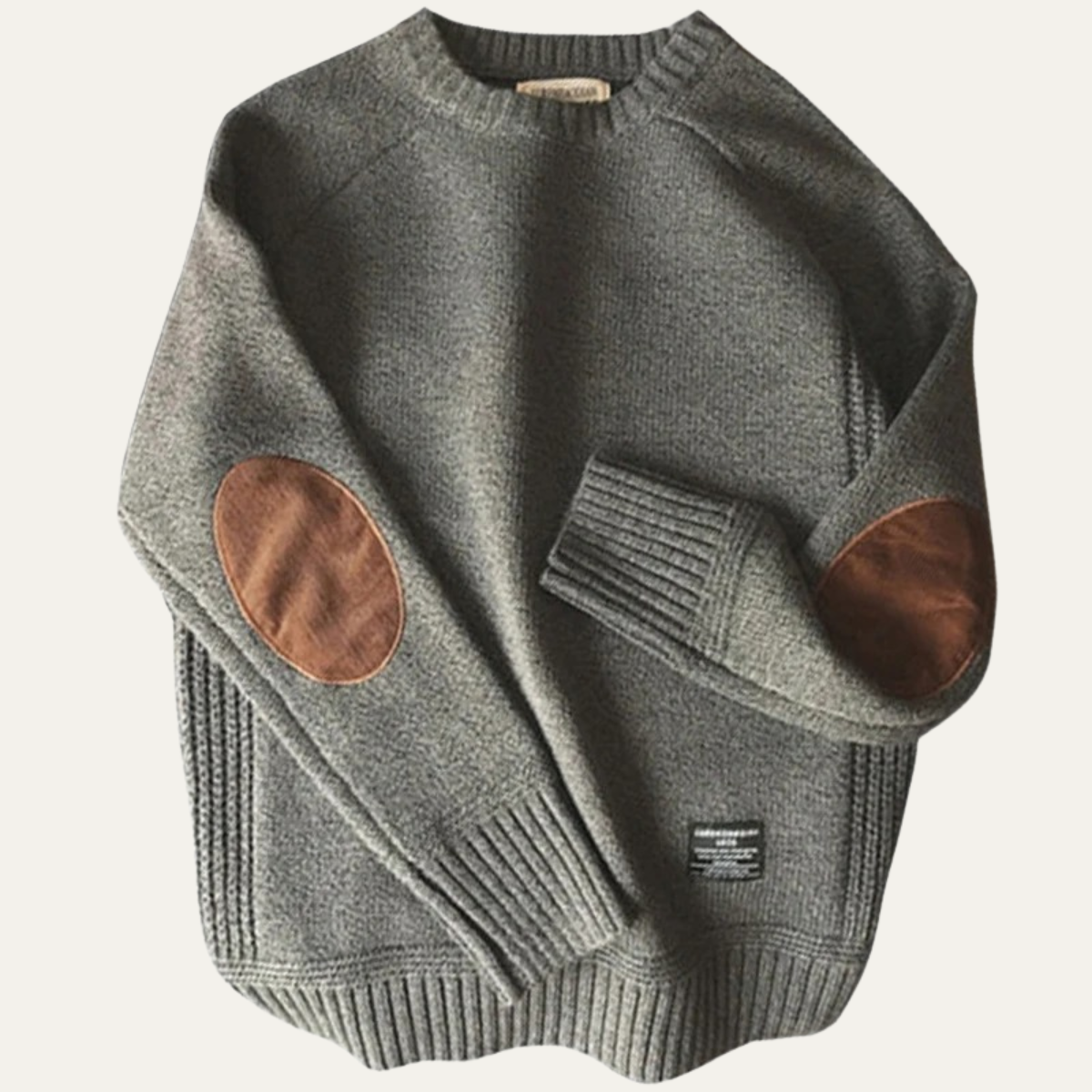 The Porta Romana Men's Knitted Crew Neck Sweater with Elbow Patches