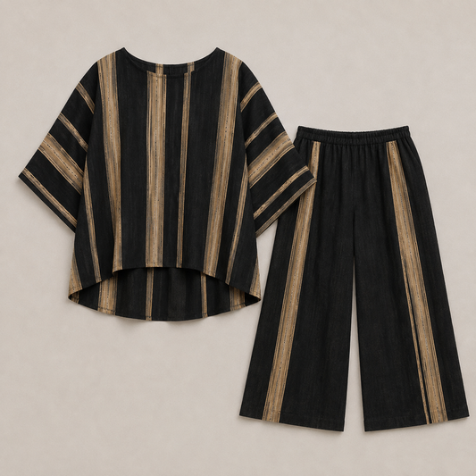 Women's Striped Asymmetrical Top and Wide Leg Culottes Set