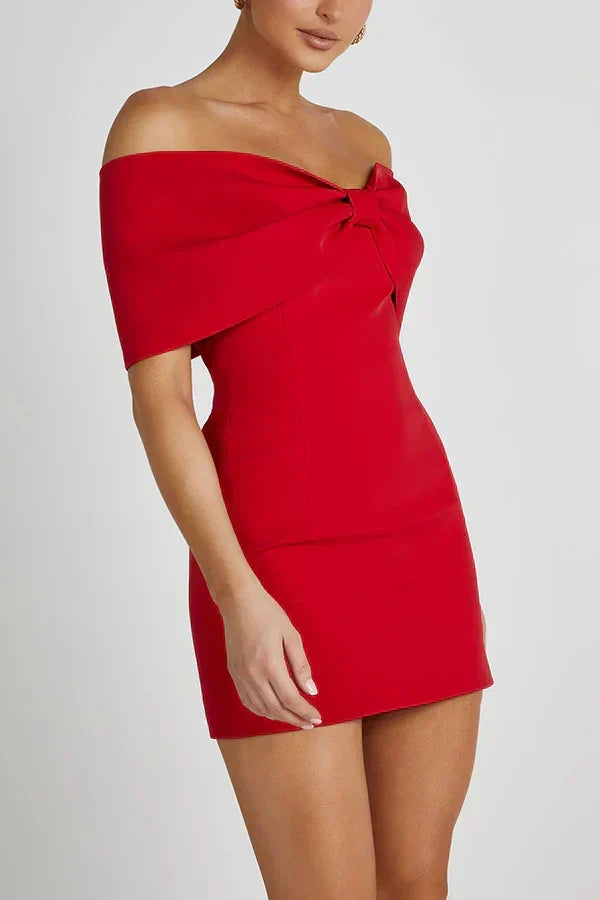 Women's Short Bare Shoulder Dress with Bow