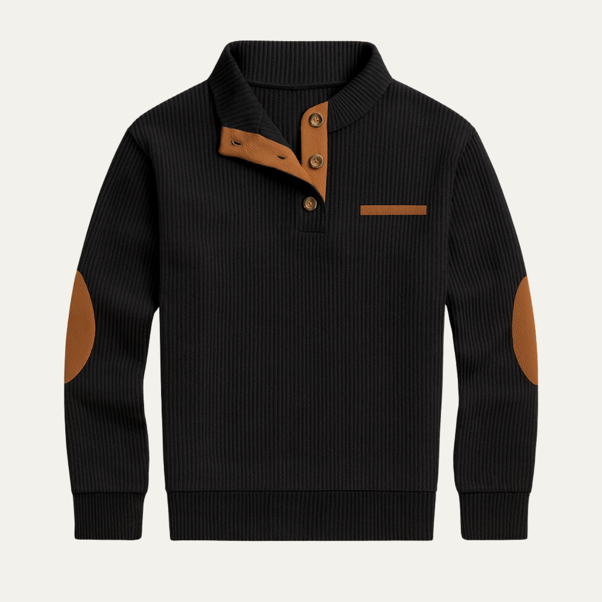 The Timberhill Men’s Retro Corduroy Button Neck Sweater with Patch Details