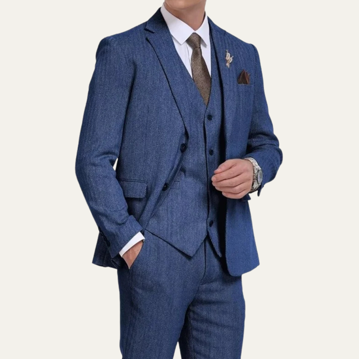 The Mayfair Men’s Tweed 3 Piece Suit – Retro Slim Fit Waistcoat Set