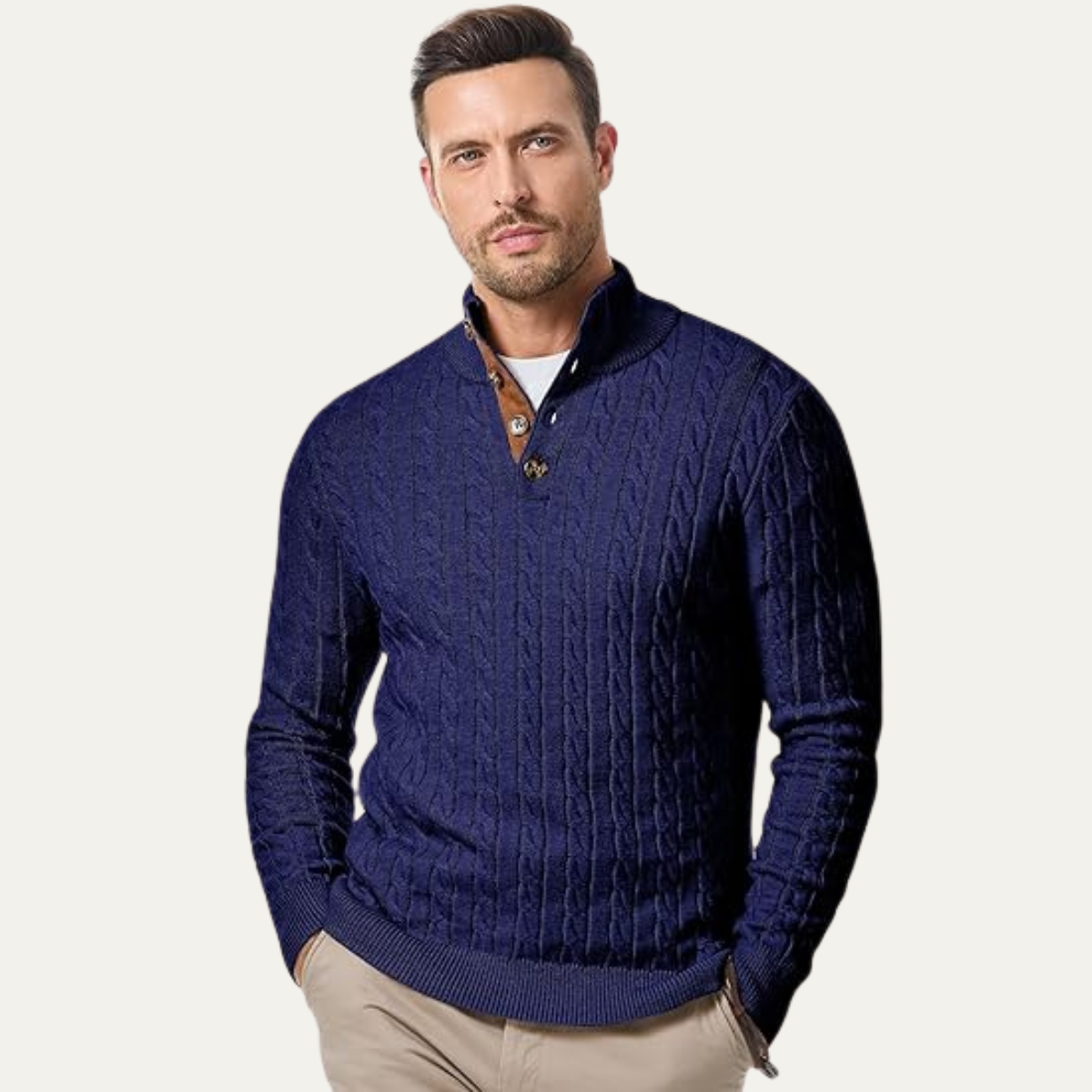 The Stamford Men's Cable Knit Collar Stand Sweater