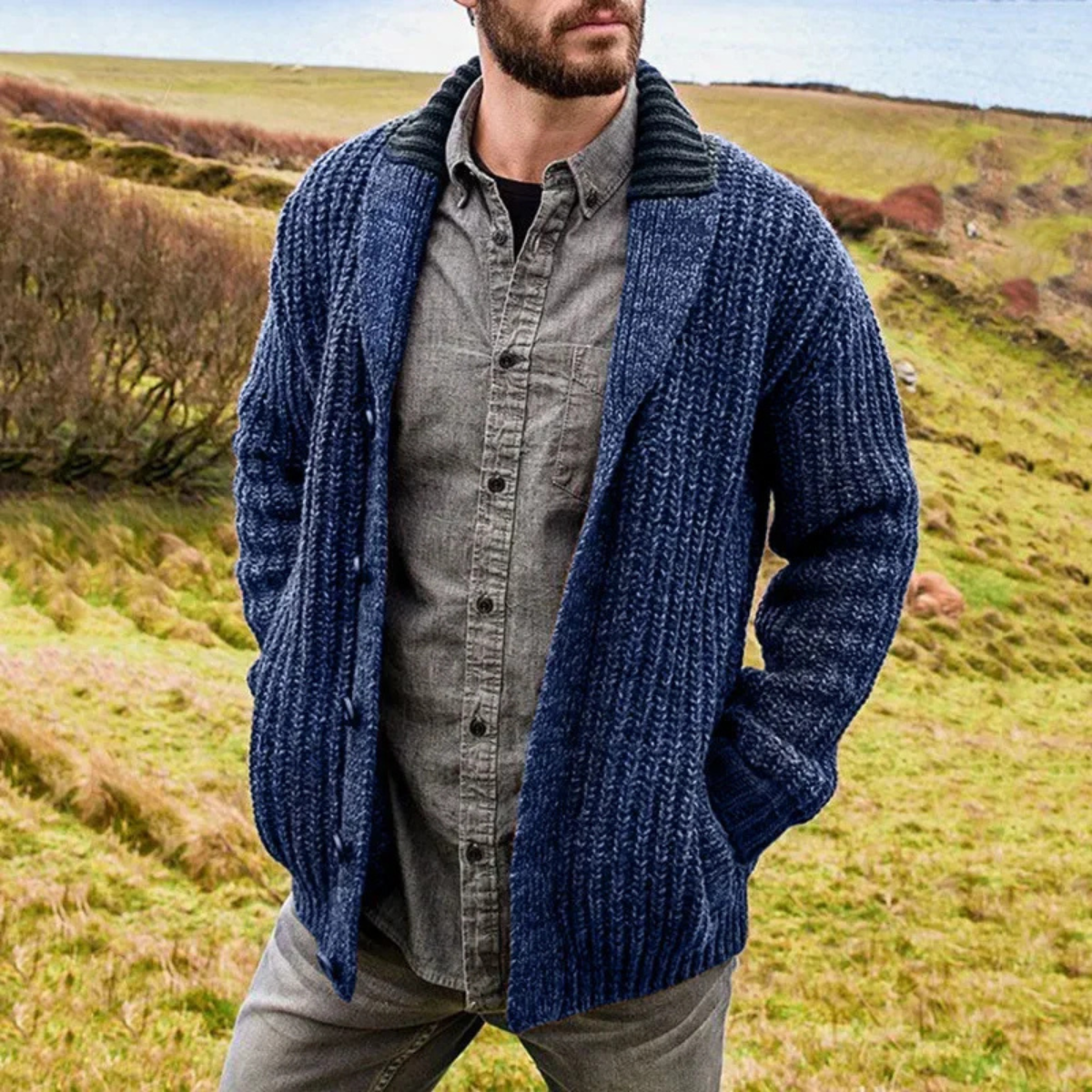 The Montpellier Men’s Chunky Knit Shawl Collar Cardigan