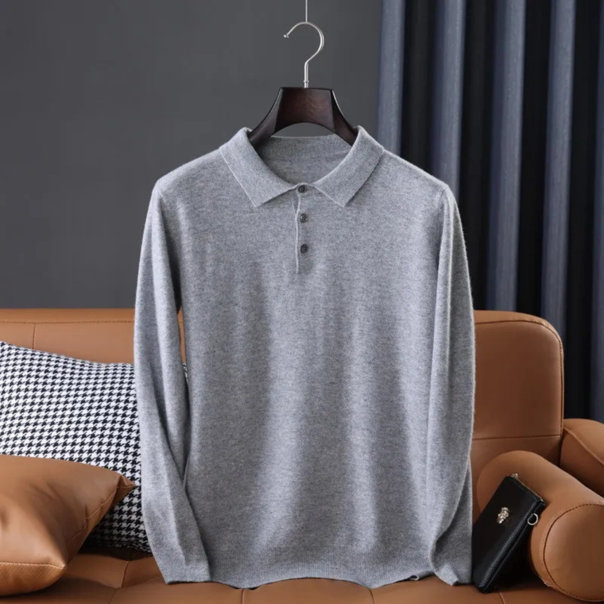 The Silverhaven Men’s Soft Cashmere Polo Collar Knit Sweater