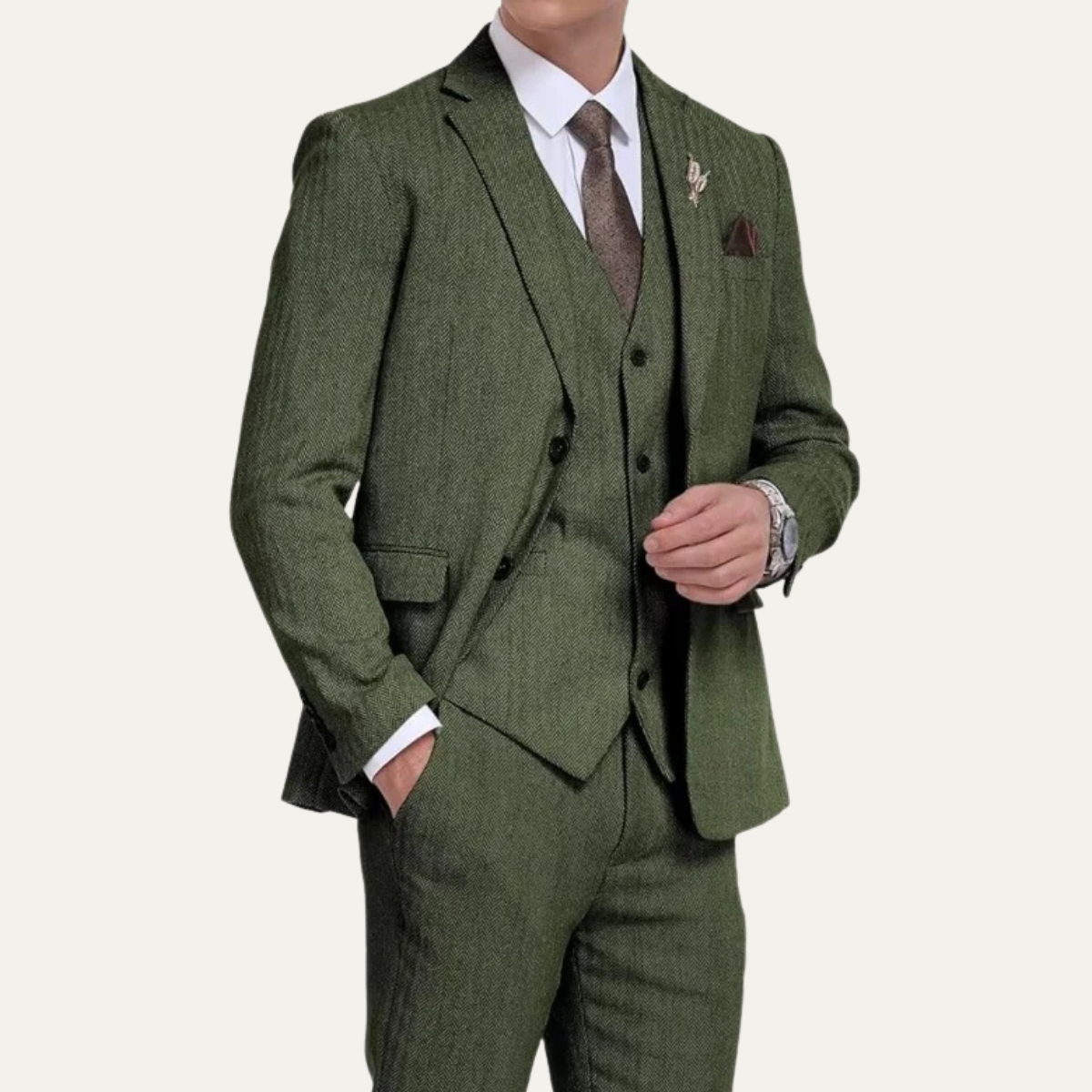 The Mayfair Men’s Tweed 3 Piece Suit – Retro Slim Fit Waistcoat Set