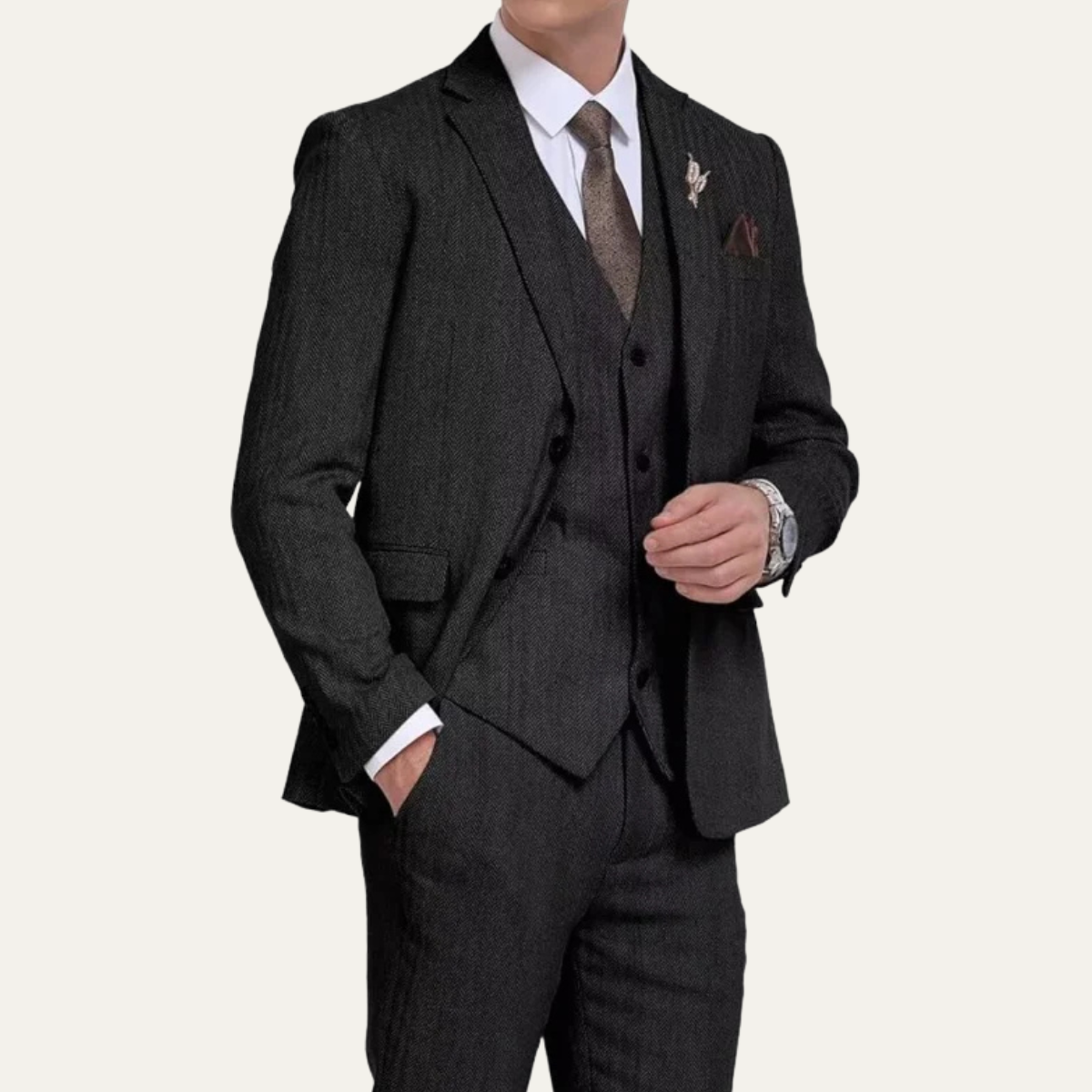 The Mayfair Men’s Tweed 3 Piece Suit – Retro Slim Fit Waistcoat Set