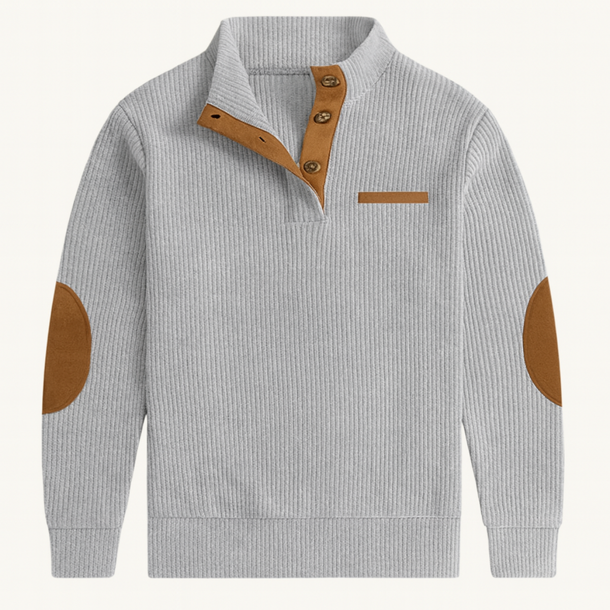 The Mountfield Men’s Classic Corduroy Button Neck Sweater with Patch Details
