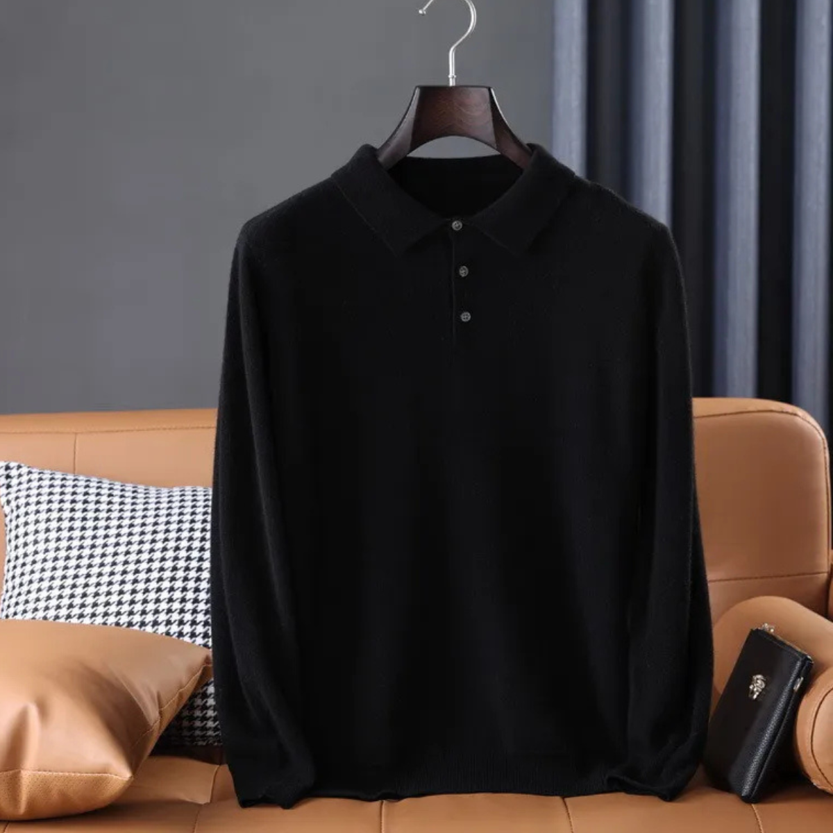 The Silverhaven Men’s Soft Cashmere Polo Collar Knit Sweater
