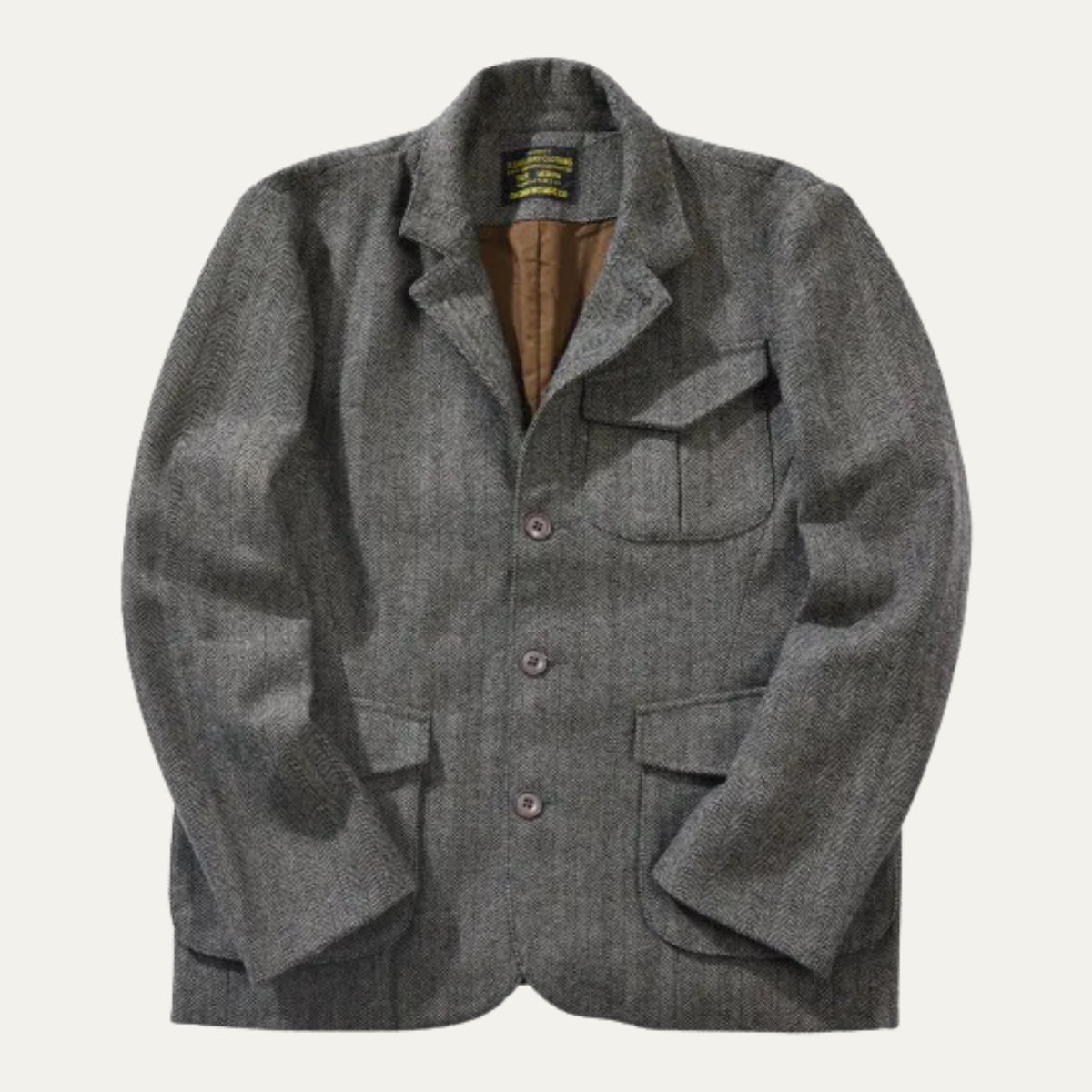 The Cranford Men’s Retro Herringbone Thick Wool Jacket with Multiple Pockets