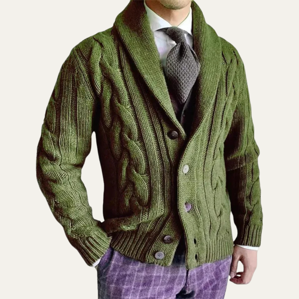 The Florence Men’s Winter Button Up Cable Knit Shawl Collar Cardigan